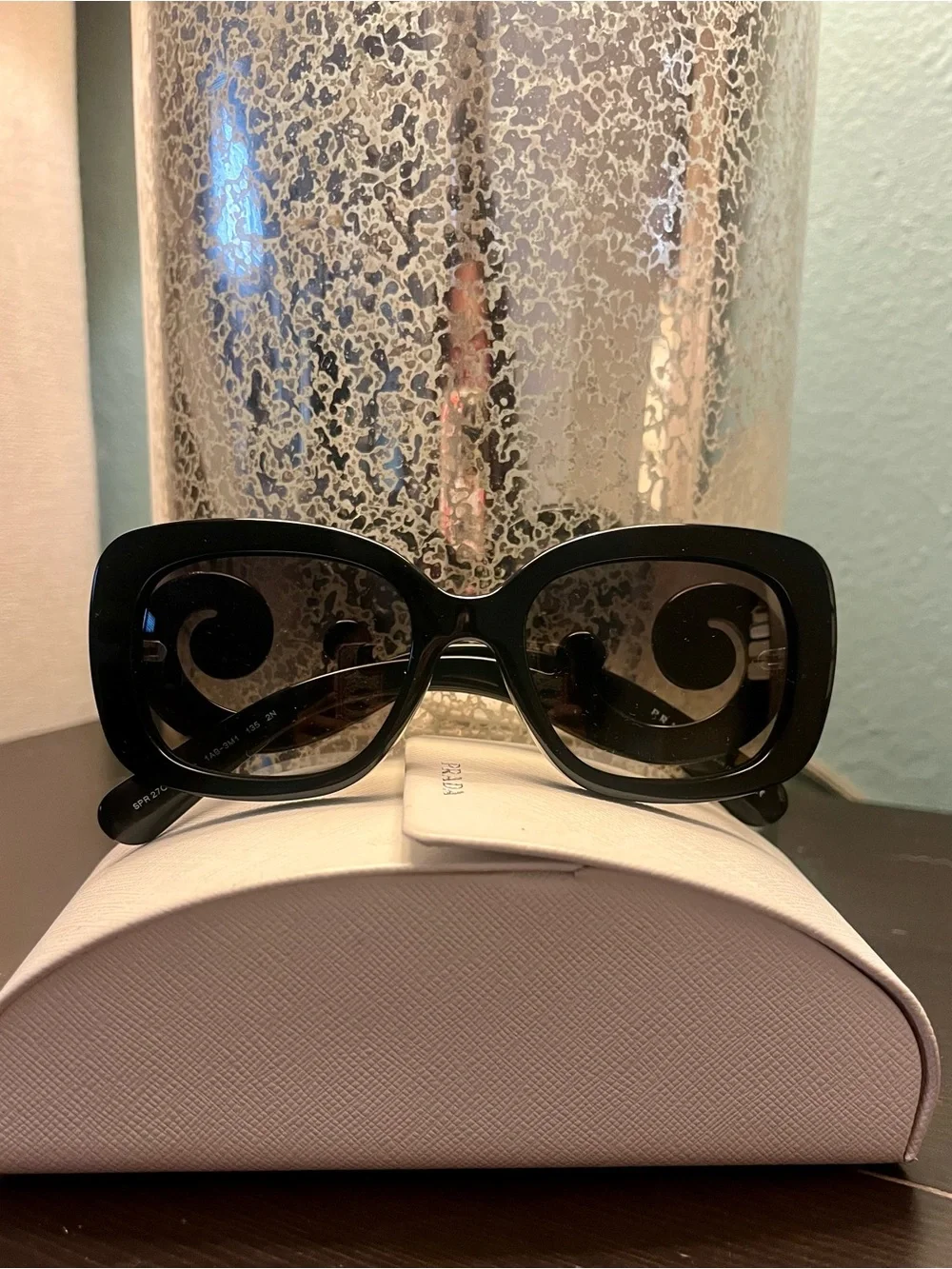 Prada Black Oversized Square Sunglasses with Swirl Temples